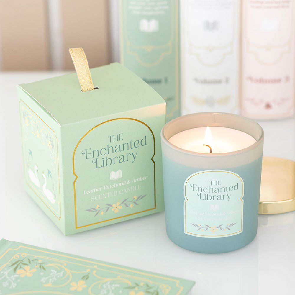 The Enchanted Library Leather, Pathchouli & Amber Glass Candle - Candle - The Dark Rose Emporium