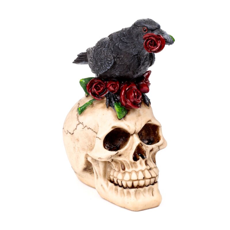 Skull With Raven & Red Roses - Decoration - The Dark Rose Emporium