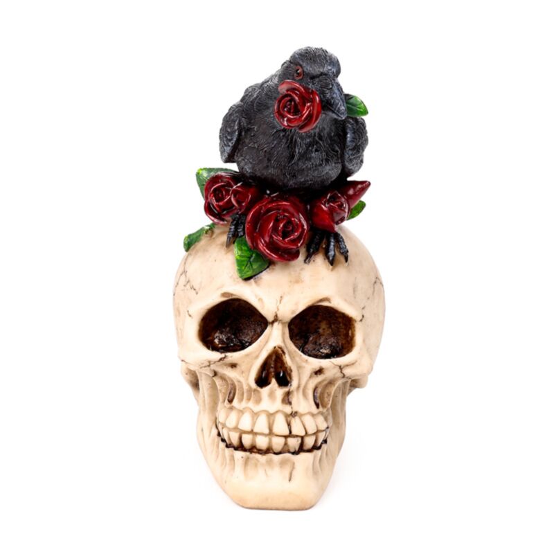 Skull With Raven & Red Roses - Decoration - The Dark Rose Emporium