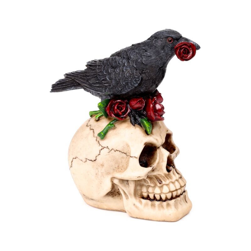 Skull With Raven & Red Roses - Decoration - The Dark Rose Emporium