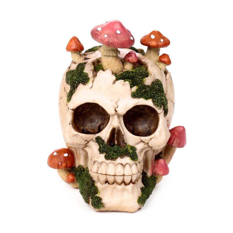 Skull With Mushrooms And Moss - Figurine - The Dark Rose Emporium
