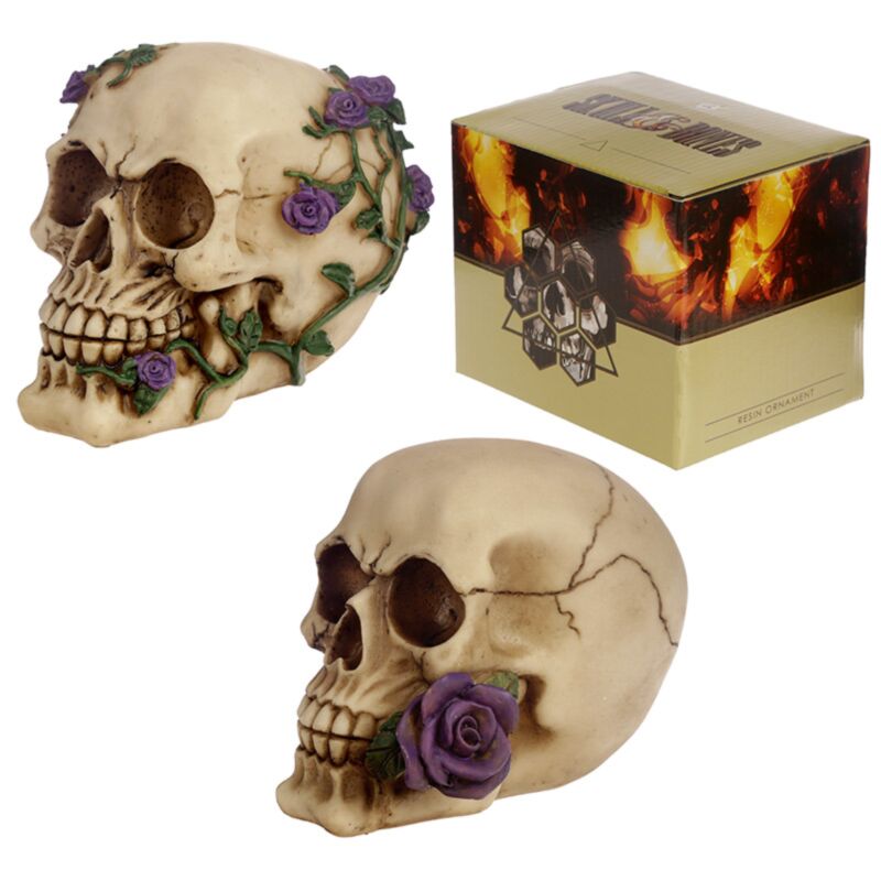 Skull & Bones With Purple Roses - Decoration - The Dark Rose Emporium