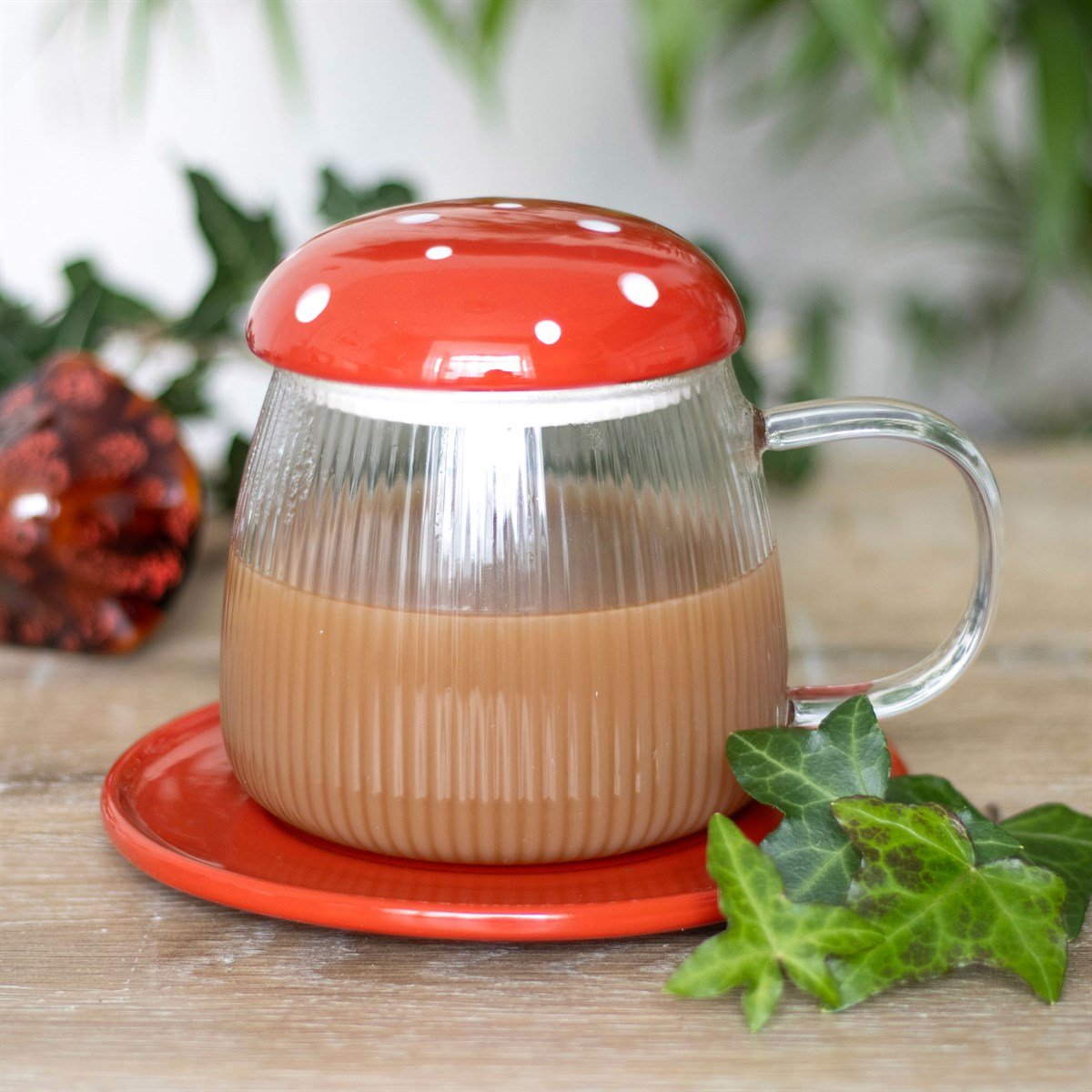 Toadstool Mushroom Glass Mug and Saucer - Mug - The Dark Rose Emporium