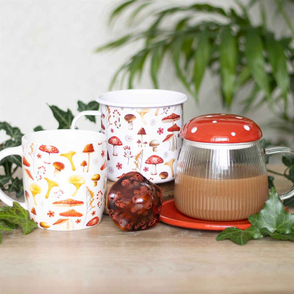 Toadstool Mushroom Glass Mug and Saucer - Mug - The Dark Rose Emporium
