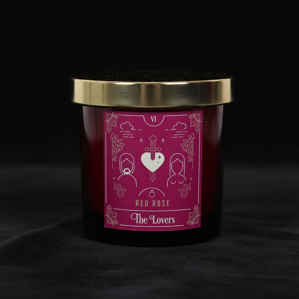The Lovers Tarot Red Rose Fragranced Scented Candle In Glass Jar - Candle - The Dark Rose Emporium