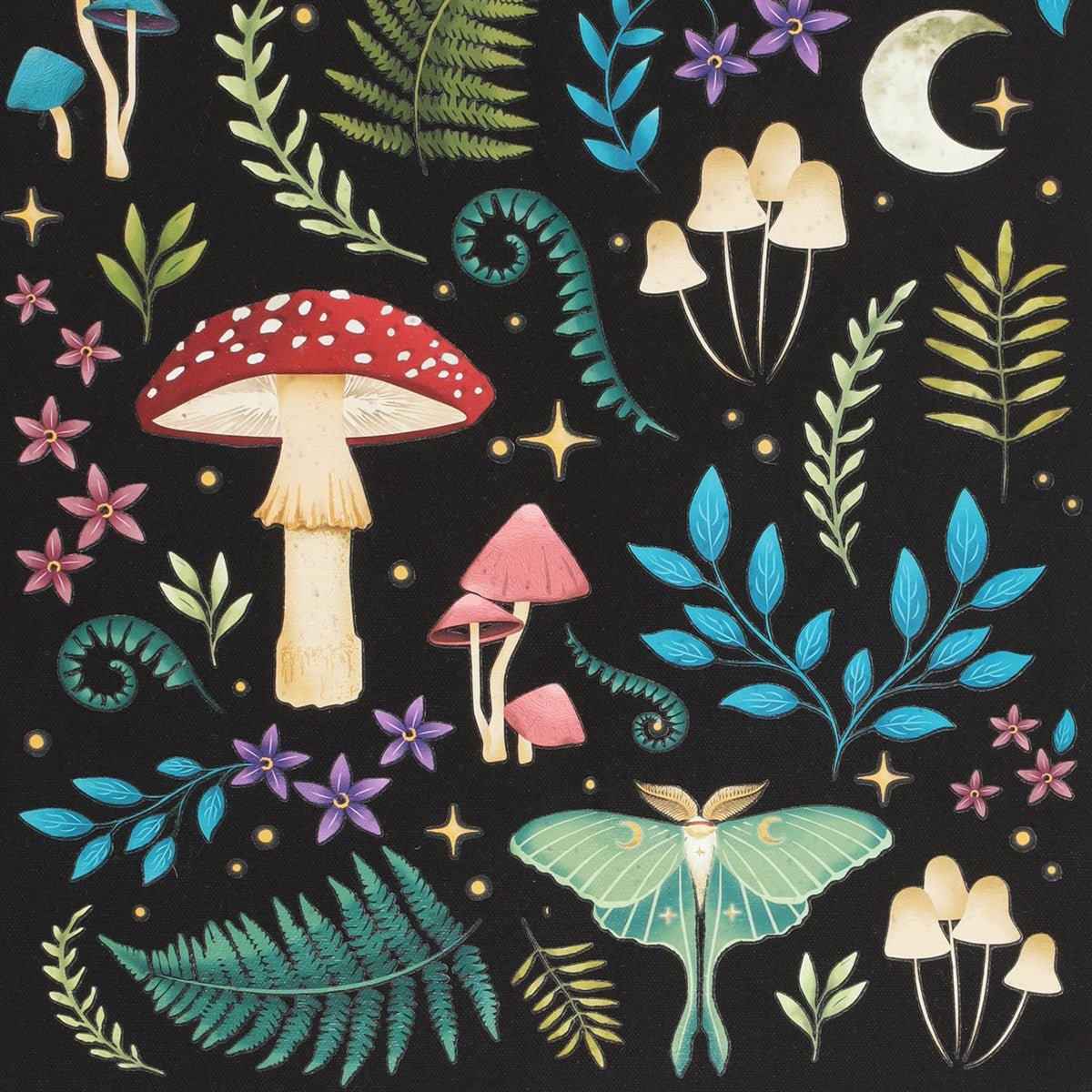 Dark Forest Mushroom & Moth Tote Bag - Tote Bag - The Dark Rose Emporium