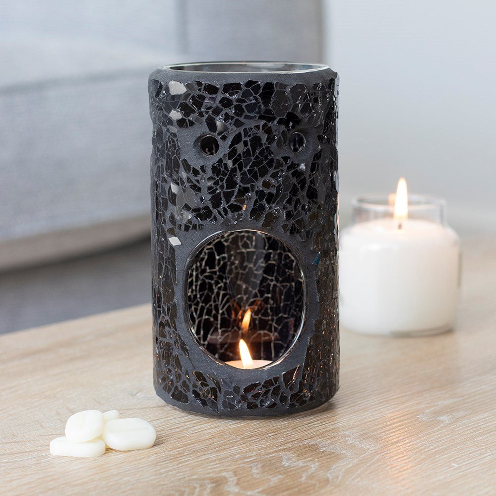 Black Crackle Pillar Oil Burner & Wax Warmer - Oil Burner - The Dark Rose Emporium