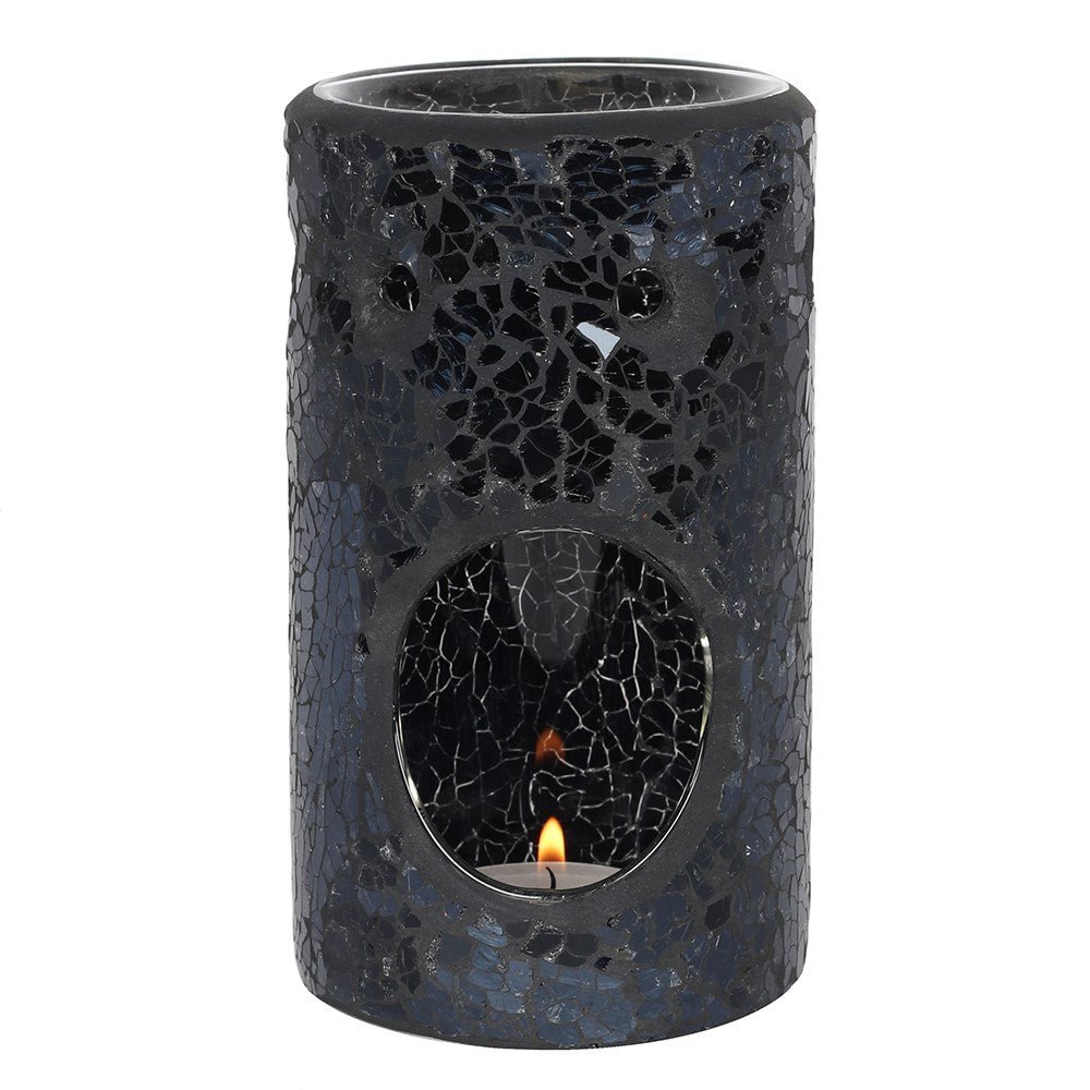 Black Crackle Pillar Oil Burner & Wax Warmer - Oil Burner - The Dark Rose Emporium