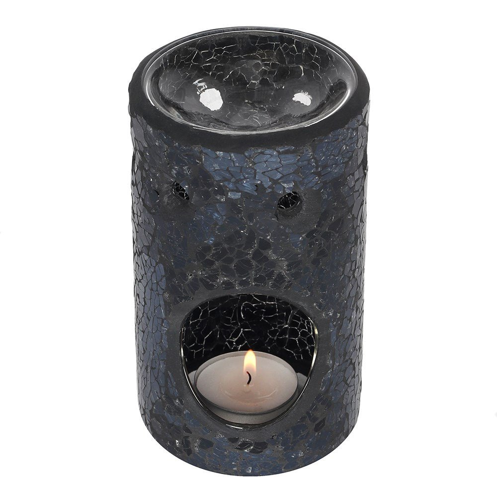 Black Crackle Pillar Oil Burner & Wax Warmer - Oil Burner - The Dark Rose Emporium
