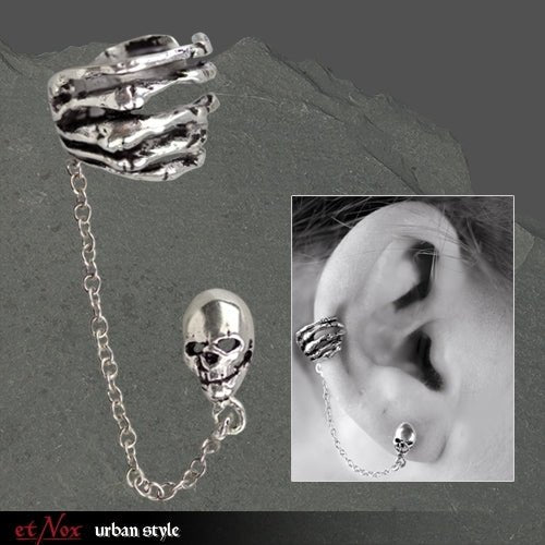 Skeleton Hand, silver earcuff, from etNox - Earcuff - The Dark Rose Emporium