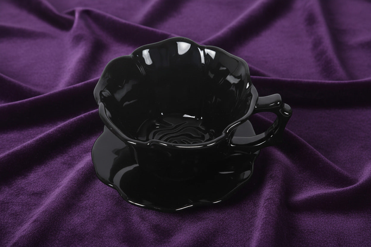 Black Rose Teacup and Saucer - Mug - The Dark Rose Emporium