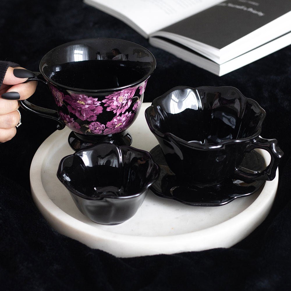 Black Rose Teacup and Saucer - Mug - The Dark Rose Emporium