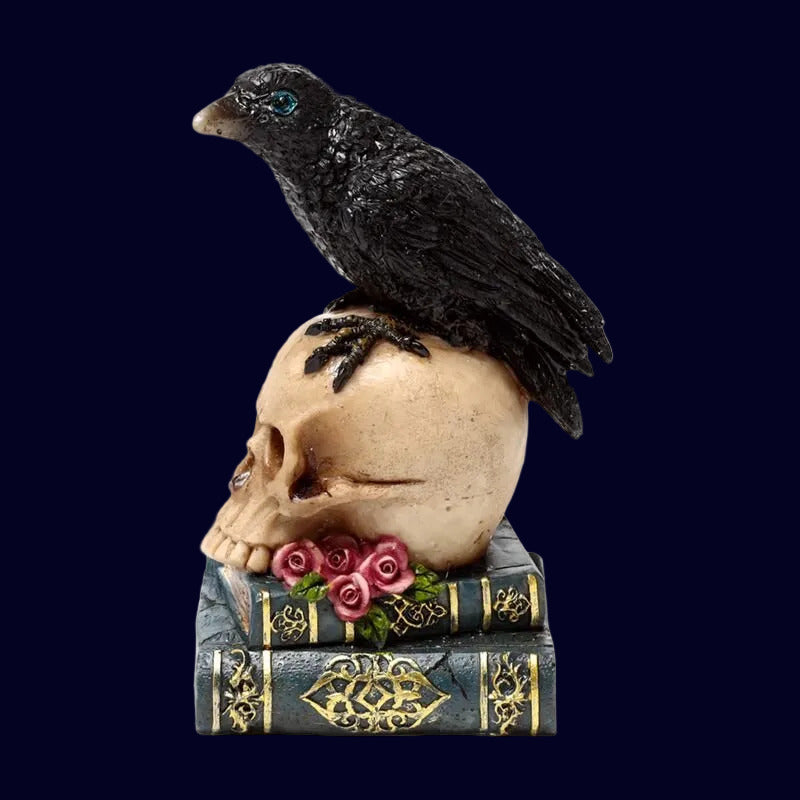 Crow On A Skull And Books (blue) - Decoration - The Dark Rose Emporium