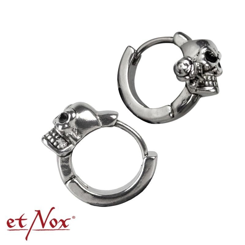 Skull With Rose, stainless steel earrings, from etNox - Earrings - The Dark Rose Emporium