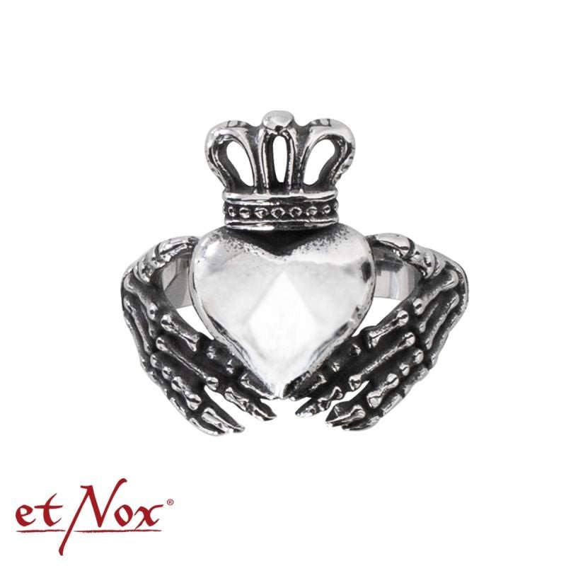 Claddagh, stainless steel ring with white stone, from etNox - Ring - The Dark Rose Emporium