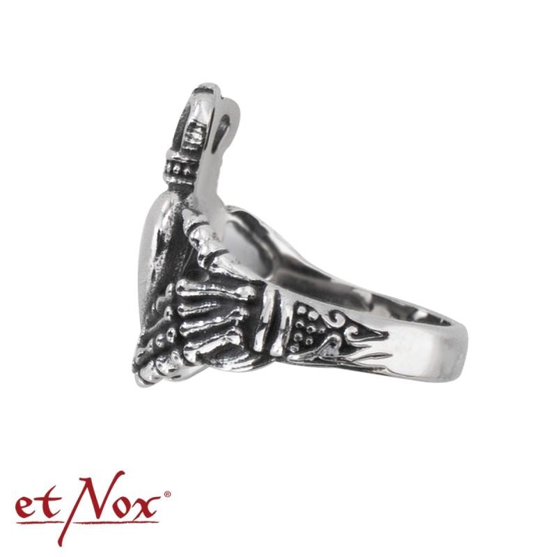 Claddagh, stainless steel ring with white stone, from etNox - Ring - The Dark Rose Emporium