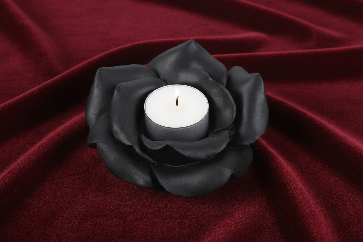 Black Rose Resin Tealight Candle Holder - Candle - The Dark Rose Emporium