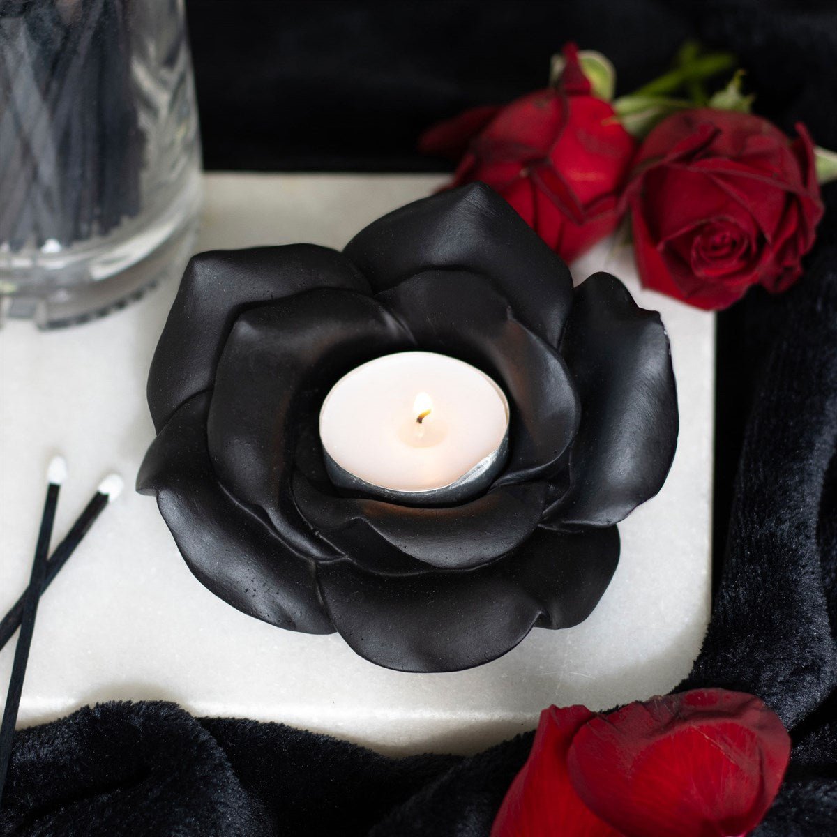 Black Rose Resin Tealight Candle Holder - Candle - The Dark Rose Emporium