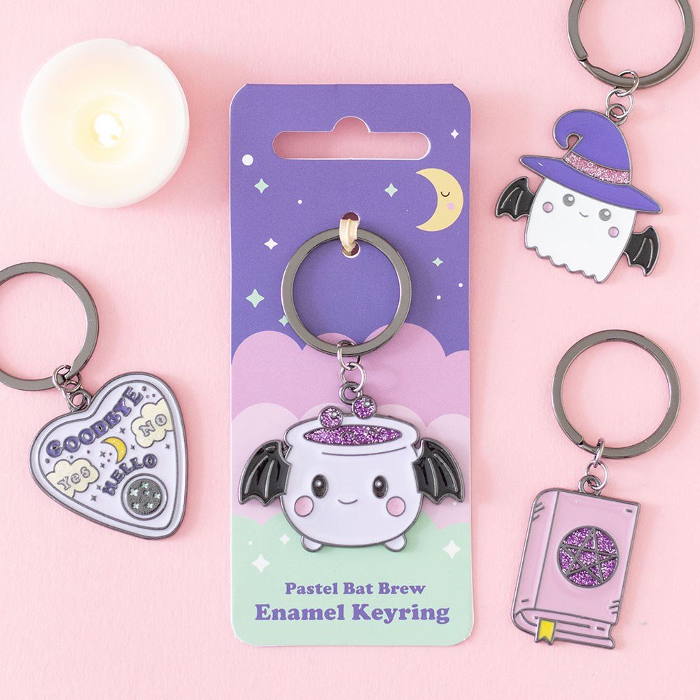 Candy Cauldron Bat Wing Cauldron Glitter Enamel Keyring - Keyring - The Dark Rose Emporium